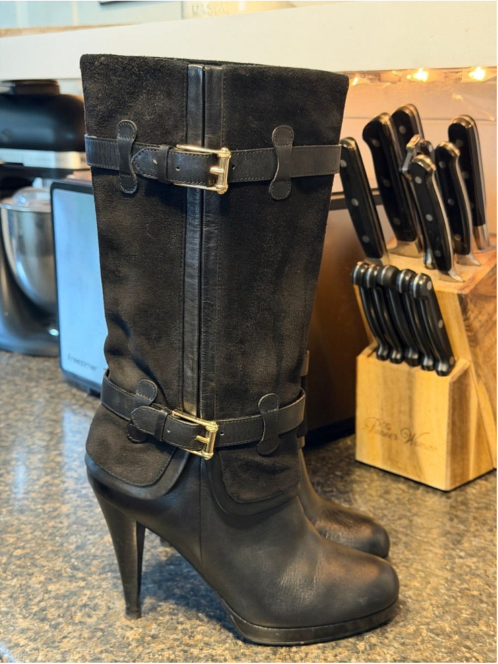 Cole Haan Nike Air Kennedy Boots Buckle Black Med Suede Leather 6.5 - Picture 4 of 12